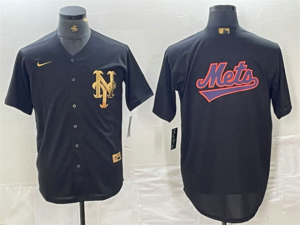 Men's New York Mets Black Team Big Logo Cool Base Stitched Baseball Jersey 2