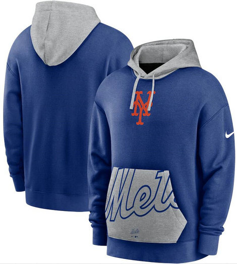 Men's New York Mets Nike Royal Gray Heritage Tri Blend Pullover Hoodie