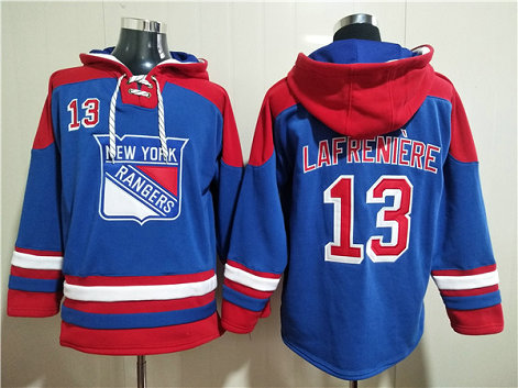 Men's New York Rangers #13 Alexis Lafrenière Blue Ageless Must-Have Lace-Up Pullover Hoodie