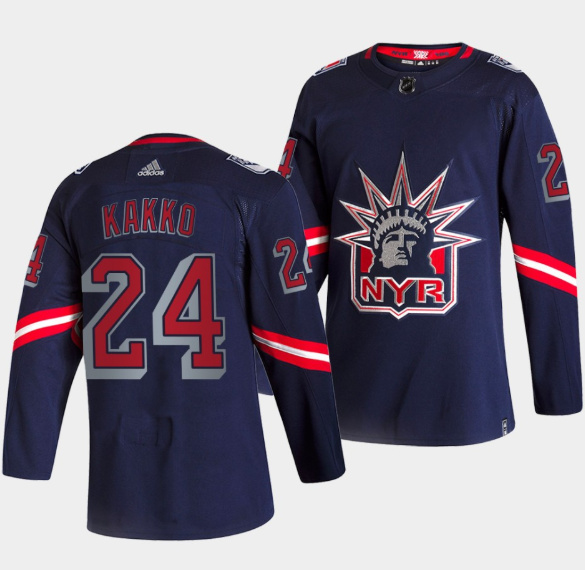 Men's New York Rangers #24 Kaapo Kakko 2021 Navy Reverse Retro Stitched Jersey