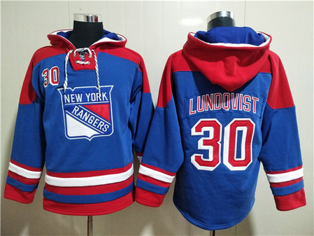 Men's New York Rangers #30 Henrik Lundqvist Blue Ageless Must-Have Lace-Up Pullover Hoodie