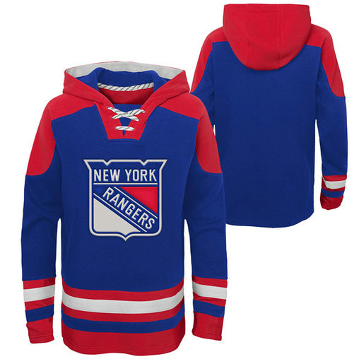 Men's New York Rangers Blank Blue Ageless Must-Have Lace-Up Pullover Hoodie