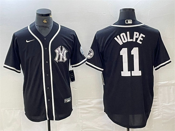 Men's New York Yankees #11 Anthony Volpe Black Cool Base Stitched Baseball Jersey 4