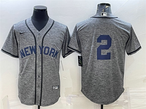 Men's New York Yankees #2 Derek Jeter Grey Cool Base Stitched JerseyS