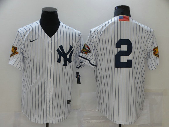 Men's New York Yankees #2 Derek Jeter White 2001 Throwback Cooperstown Collection Stitched MLB Nike Jersey