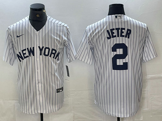 Men's New York Yankees #2 Derek Jeter White Cool Base Stitched Baseball Jersey