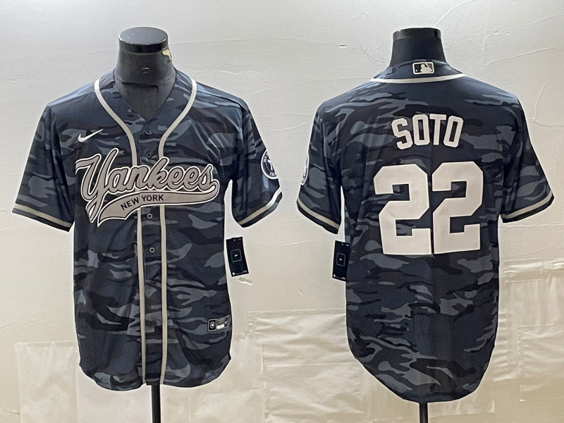 Men's New York Yankees #22 Juan Soto Grey Camo Cool Base With Patch Stitched Baseball Jersey