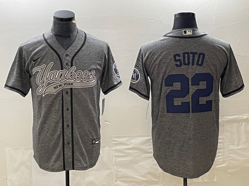 Men's New York Yankees #22 Juan Soto Grey Gridiron Cool Base Stitched Baseball Jersey