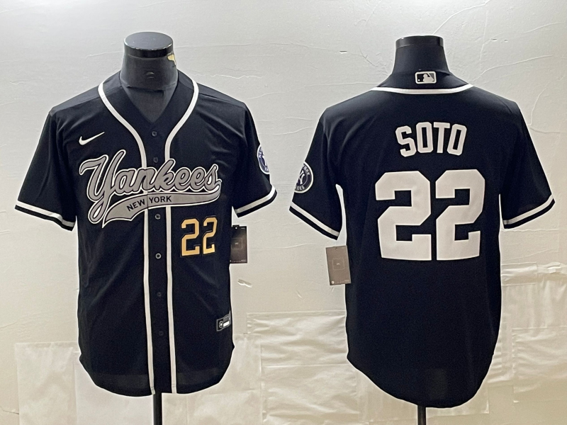 Men's New York Yankees #22 Juan Soto Number Black With Patch Cool Base Stitched Baseball Jersey
