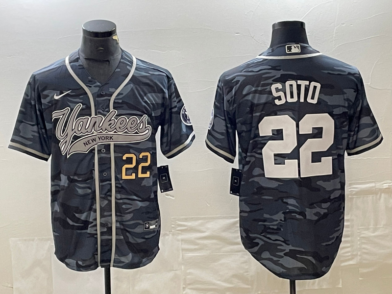 Men's New York Yankees #22 Juan Soto Number Grey Camo Cool Base With Patch Stitched Baseball Jersey