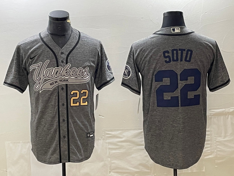Men's New York Yankees #22 Juan Soto Number Grey Gridiron Cool Base Stitched Baseball Jersey