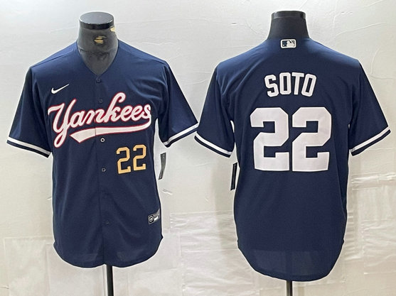 Men's New York Yankees #22 Juan Soto Number Navy Cool Base Stitched Baseball Jerse