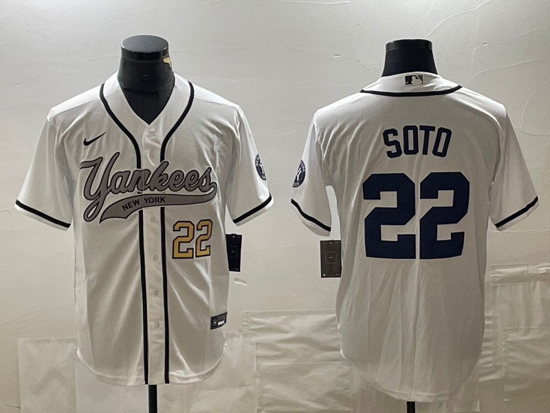 Men's New York Yankees #22 Juan Soto Number White With Patch Cool Base Stitched Baseball Jersey