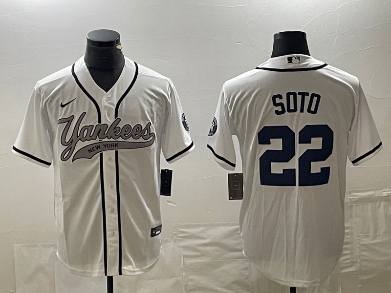 Men's New York Yankees #22 Juan Soto White With Patch Cool Base Stitched Baseball Jersey2