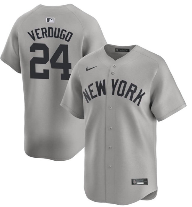 Men's New York Yankees #24 Alex Verdugo Gray 2024 Away Limited Cool Base Stitched Baseball Jersey