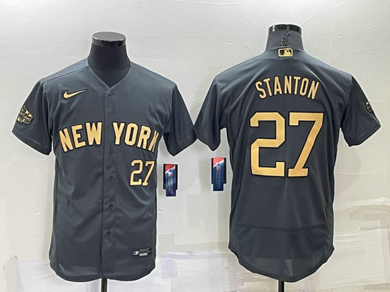 Men's New York Yankees #27 Giancarlo Stanton Number Grey 2022 All Star Stitched Flex Base Nike Jersey