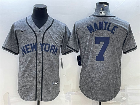 Men's New York Yankees #7 Mickey Mantle Grey Cool Base Stitched JerseyS