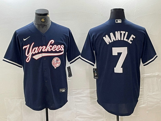 Men's New York Yankees #7 Mickey Mantle Navy With Patch Cool Base Stitched Baseball Jersey