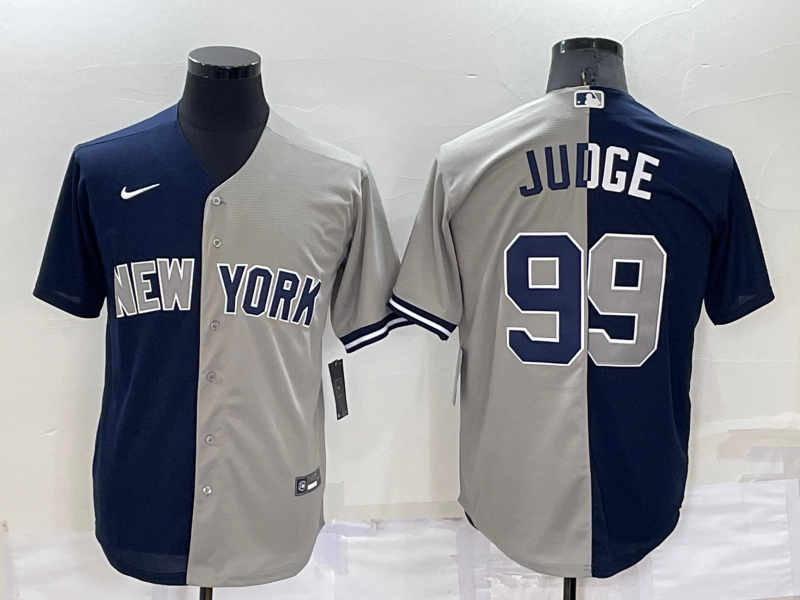 Men's New York Yankees #99 Aaron Judge Navy Grey Split Cool Base Stitched Baseball Jersey