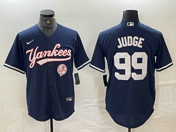 Men's New York Yankees #99 Aaron Judge Navy With Patch Cool Base Stitched Baseball Jersey