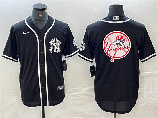 Men's New York Yankees Black Team Big Logo Cool Base Stitched Baseball Jersey 1