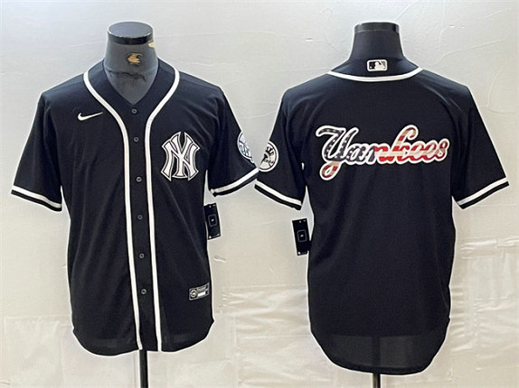 Men's New York Yankees Black Team Big Logo Cool Base Stitched Baseball Jersey 11