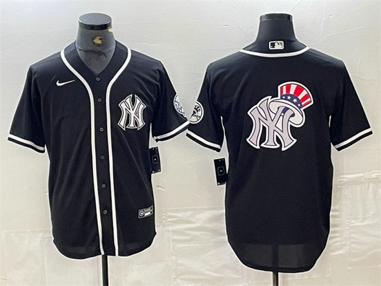 Men's New York Yankees Black Team Big Logo Cool Base Stitched Baseball Jersey 2