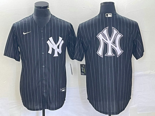 Men's New York Yankees Black Team Big Logo With Patch Cool Base Stitched Baseball Jersey 1