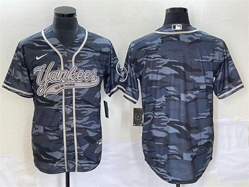 Men's New York Yankees Blank Gray Camo With Patch Cool Base Stitched Baseball Jersey