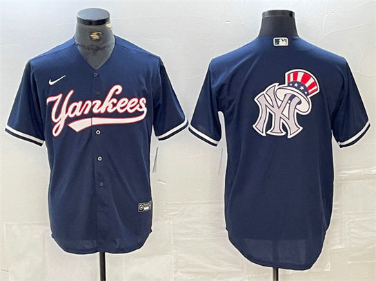 Men's New York Yankees Navy Team Big Logo Cool Base Stitched Baseball Jersey 1