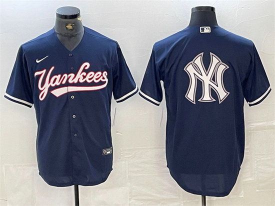 Men's New York Yankees Navy Team Big Logo Cool Base Stitched Baseball Jersey 3