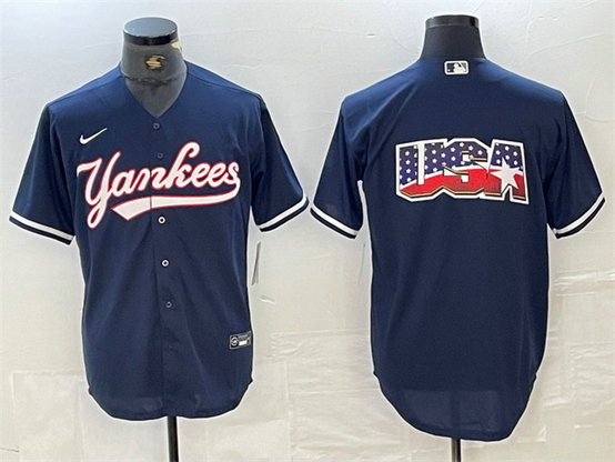 Men's New York Yankees Navy Team Big Logo Cool Base Stitched Baseball Jersey 6