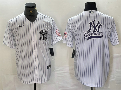 Men's New York Yankees White Team Big Logo Cool Base Stitched Baseball Jersey 1