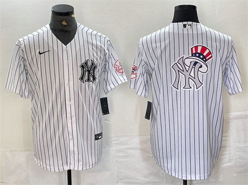 Men's New York Yankees White Team Big Logo Cool Base Stitched Baseball Jersey 3