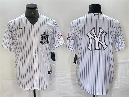 Men's New York Yankees White Team Big Logo Cool Base Stitched Baseball Jersey 4