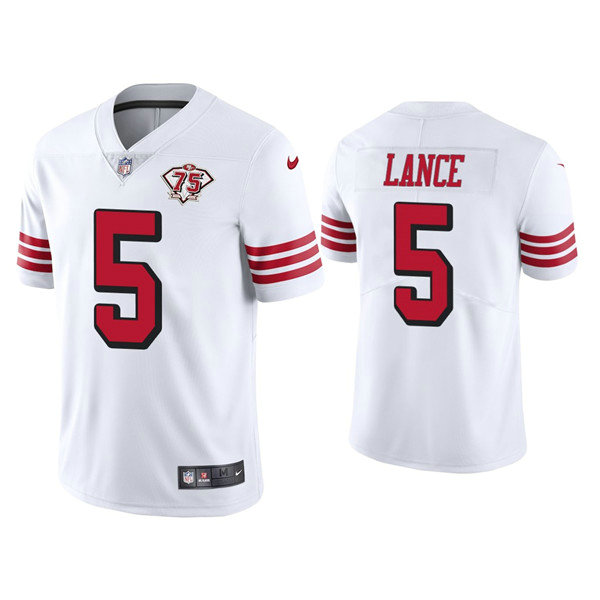 Men's Nike 49ers 5 Trey Lance 75th Anniversary Trey Lance White Limited Jersey