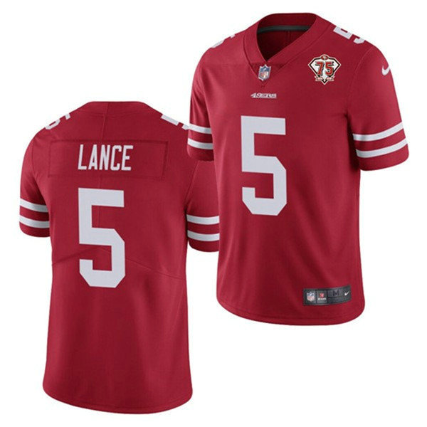 Men's Nike 49ers 5 Trey Lance Red 75th Anniversary Vapor Untouchable Limited Jersey