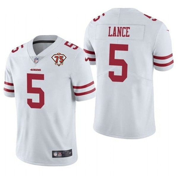 Men's Nike 49ers 5 Trey Lance White 75th Anniversary Vapor Untouchable Limited Jersey