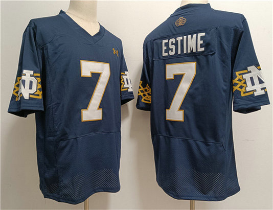 Men's Notre Dame Fighting Irish #7 Audric Estim茅 Navy With Name Limited Stitched Jersey