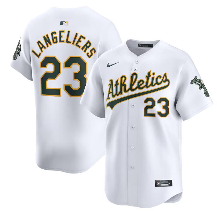 Men's Oakland Athletics #23 Shea Langeliers White Home Limited Stitched Jersey