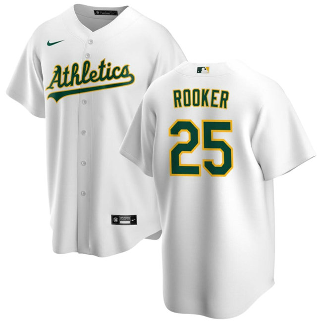 Men's Oakland Athletics #25 Brent Rooker White Cool Base Stitched Jersey