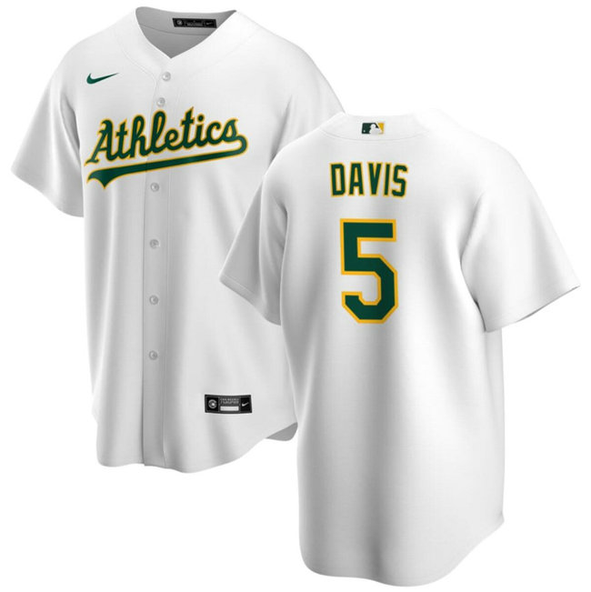 Men's Oakland Athletics #5 J.D. Davis White Cool Base Stitched Jersey