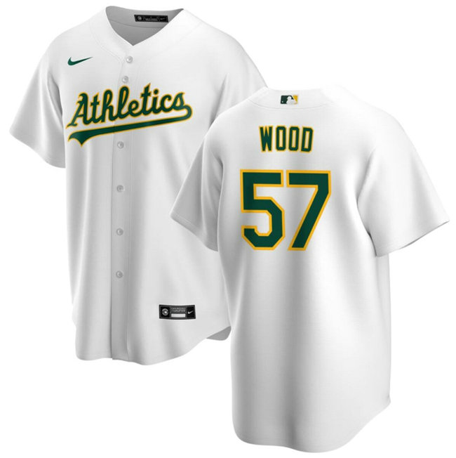 Men's Oakland Athletics #57 Alex Wood White Cool Base Stitched Jersey