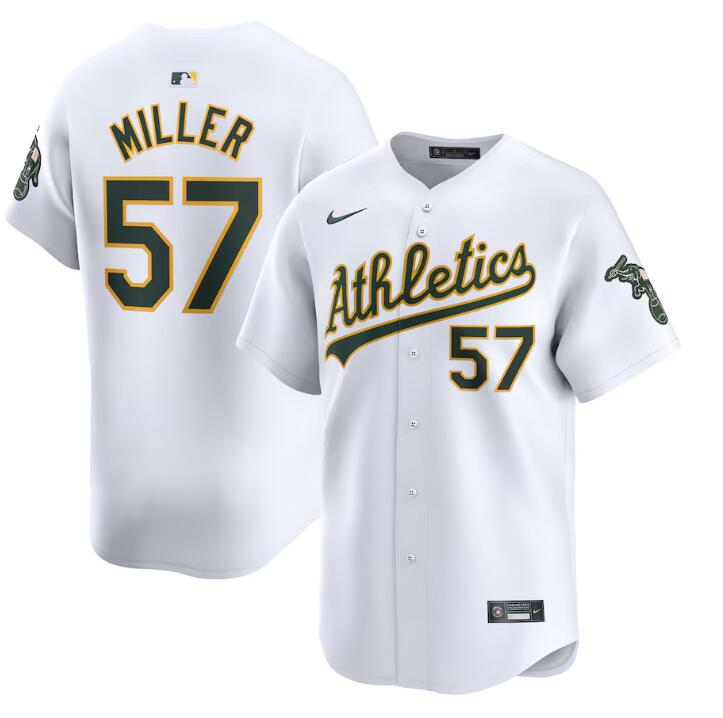 Men's Oakland Athletics #57 Mason Miller White Home Limited Stitched Jersey