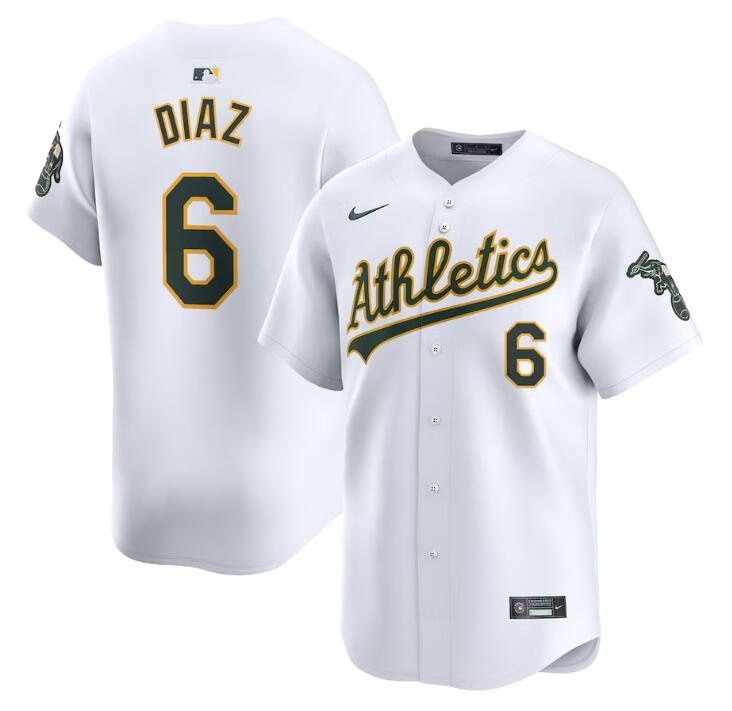 Men's Oakland Athletics #6 Jordan Diaz White Home Limited Stitched Jersey