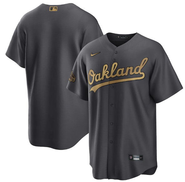 Men's Oakland Athletics Blank 2022 All-Star Charcoal Cool Base Stitched Baseball Jersey