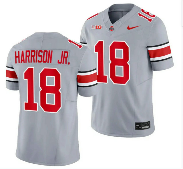 Men's Ohio State Buckeyes #18 Marvin Harrison JR Gray 2023 F.U.S.E. Limited Stitched Jersey
