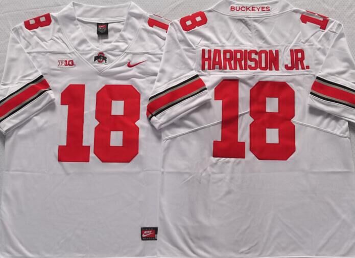 Men's Ohio State Buckeyes #18 Marvin Harrison JR White 2023 F.U.S.E. Limited Stitched Jersey