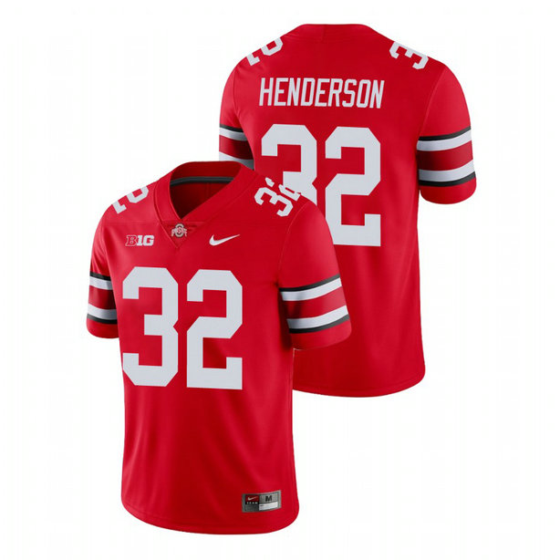 Men's Ohio State Buckeyes #32 TreVeyon Henderson Red Football Jersey