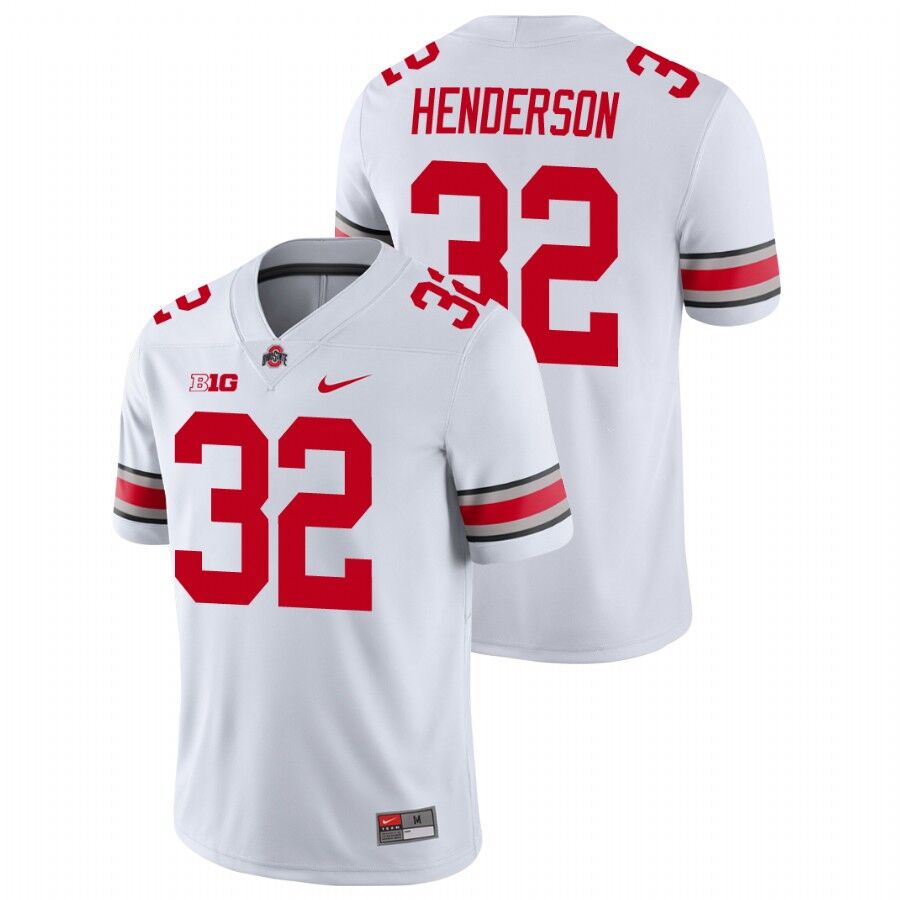 Men's Ohio State Buckeyes #32 TreVeyon Henderson White Football Jersey